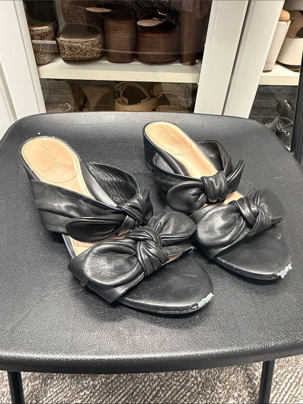 Taryn Rose Black Knotted Leather Slide Mules